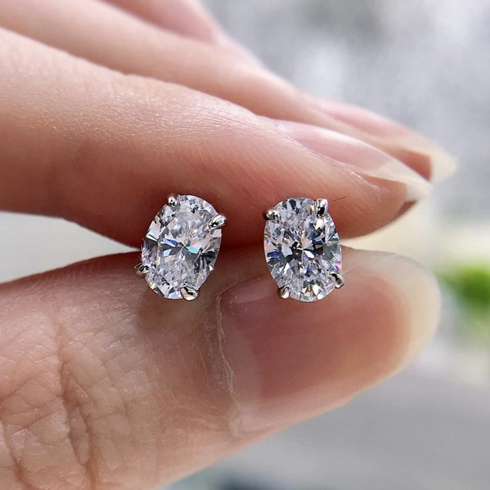 Certified 4ct. t.w. Moissanite Diamond Oval Cut Stud Earrings NEW - Picture 3 of 14